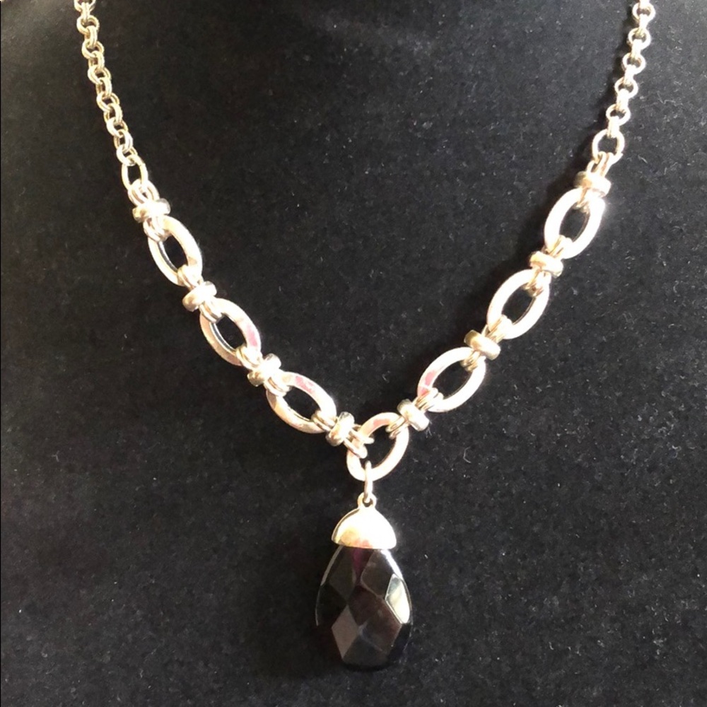 Silver and faux onyx necklace